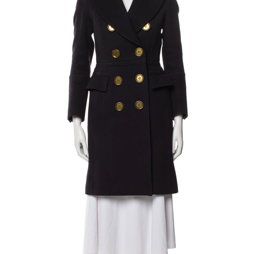 BURBERRY Navy Double-Breasted Women's Wool Coat with Gold Buttons